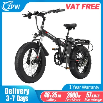 ZPW G20PRO 성인용 전기 자전거, 접이식 전기 자전거, 20 인치 팻 타이어, 스노우 전기 자전거, 1000W, 2000W, 48V12.8AH