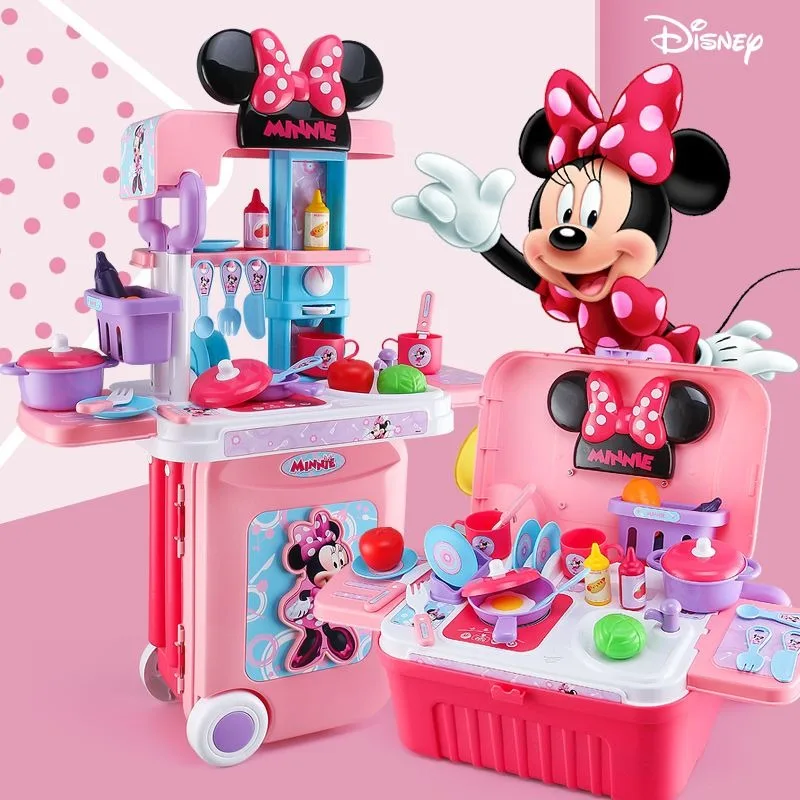 

Новинка, детская кухонная утварь Disney с изображением Микки и Минни из мультфильма «Холодное сердце», имитация посуды для девочек, игровой домик, игрушки, тележка, коробка
