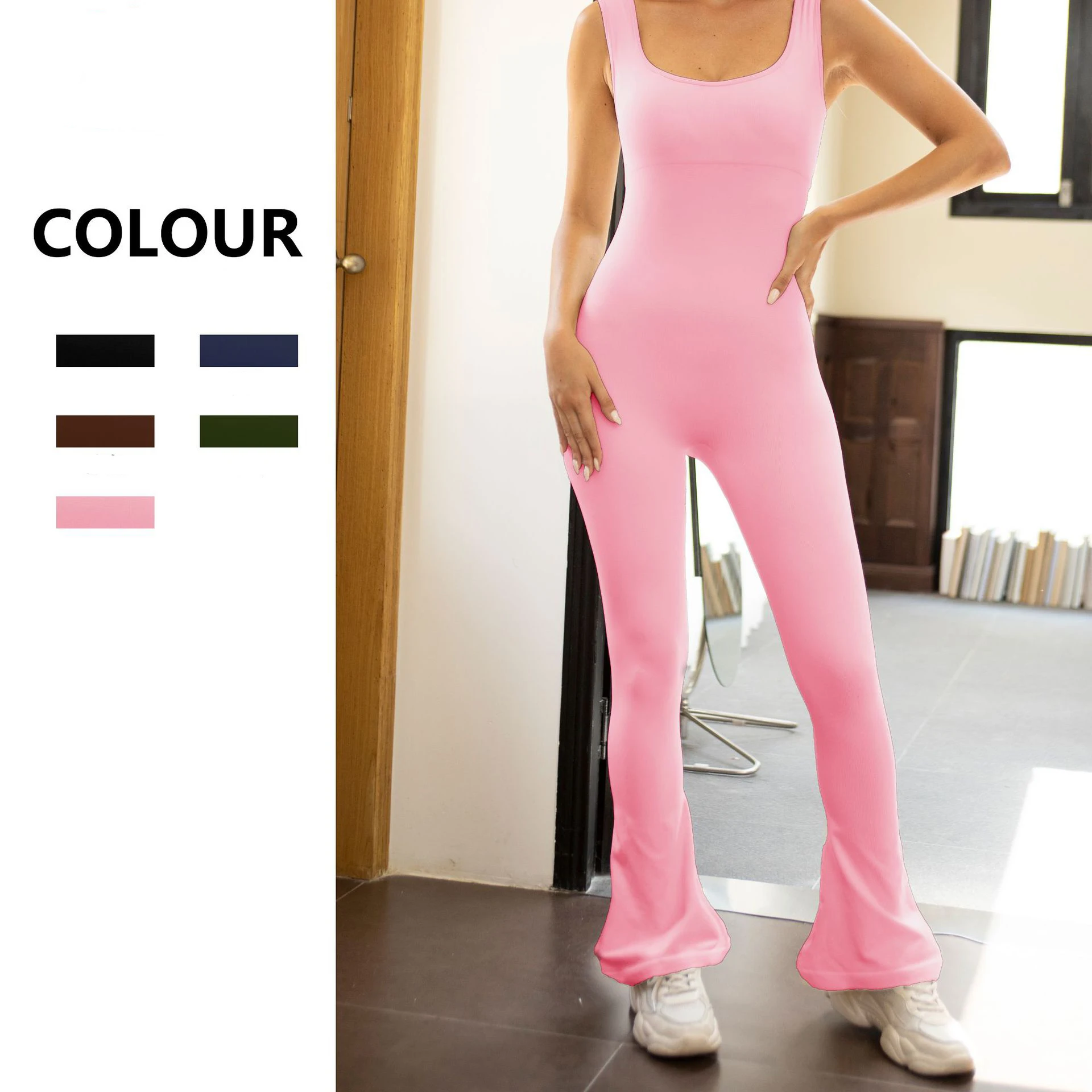 

Seamless Threaded Sleeveless One-piece Bell Bottoms Yoga Jumpsuits Sportswear Gym Set Runing Push Up Workout Clothes for Women