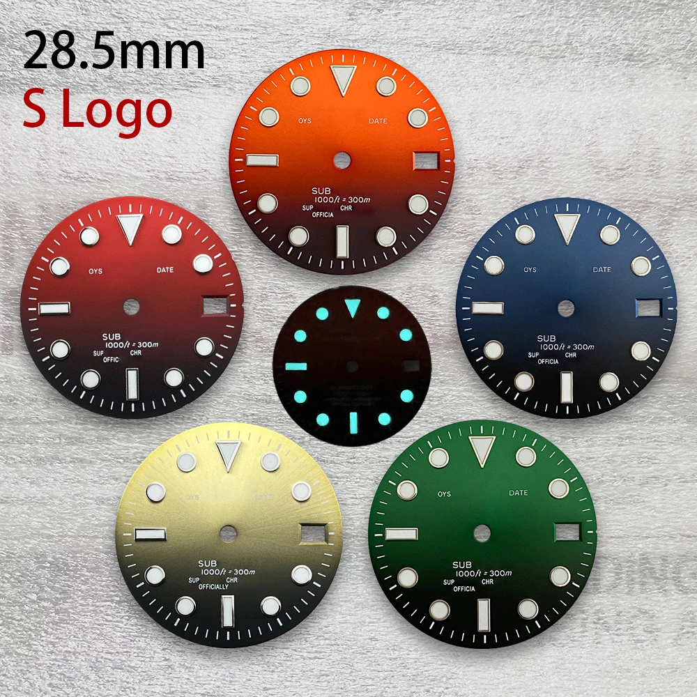 

28.5mm S Logo SUB Gradient Dial Suitable For NH35/NH36/4R/7S Movement Blue Luminous Watch Modification Accessories