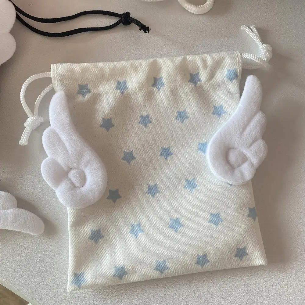 Korean INS Wing Stars Design Drawstring Storage Bag Portable Canvas Bundle Pocket Dustproof Stationery Storage Bag Organizer Bag Korean INS Wing Stars Design Drawstring Storage Bag Portable Canvas Bundle Pocket Dustproof Stationery Storage Bag Organizer Bag