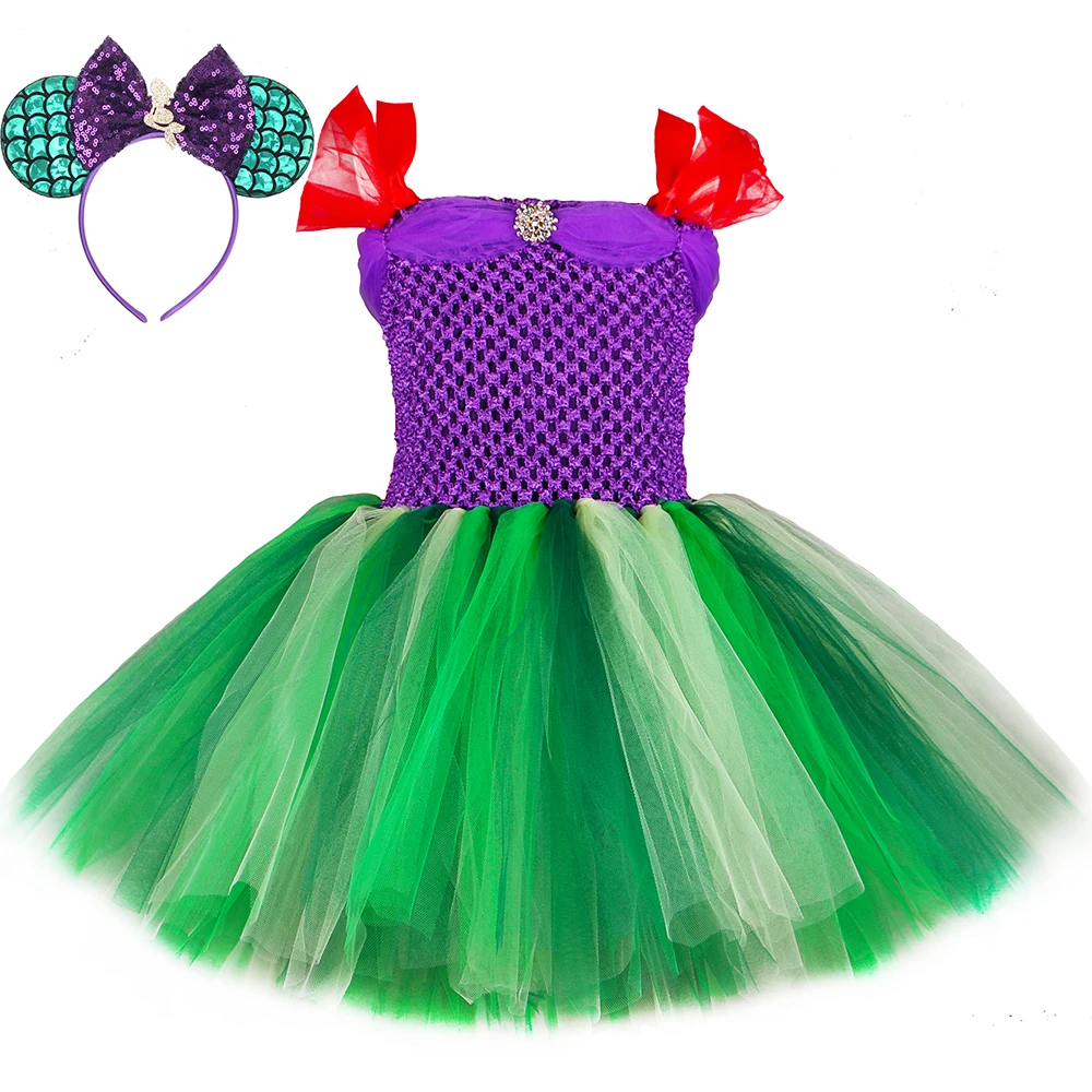 

Little Mermaid Tutu Dress for Girls Ocean Theme Birthday Party Clothes Baby Kids Halloween Carnival Fancy Ariel Princess Costume