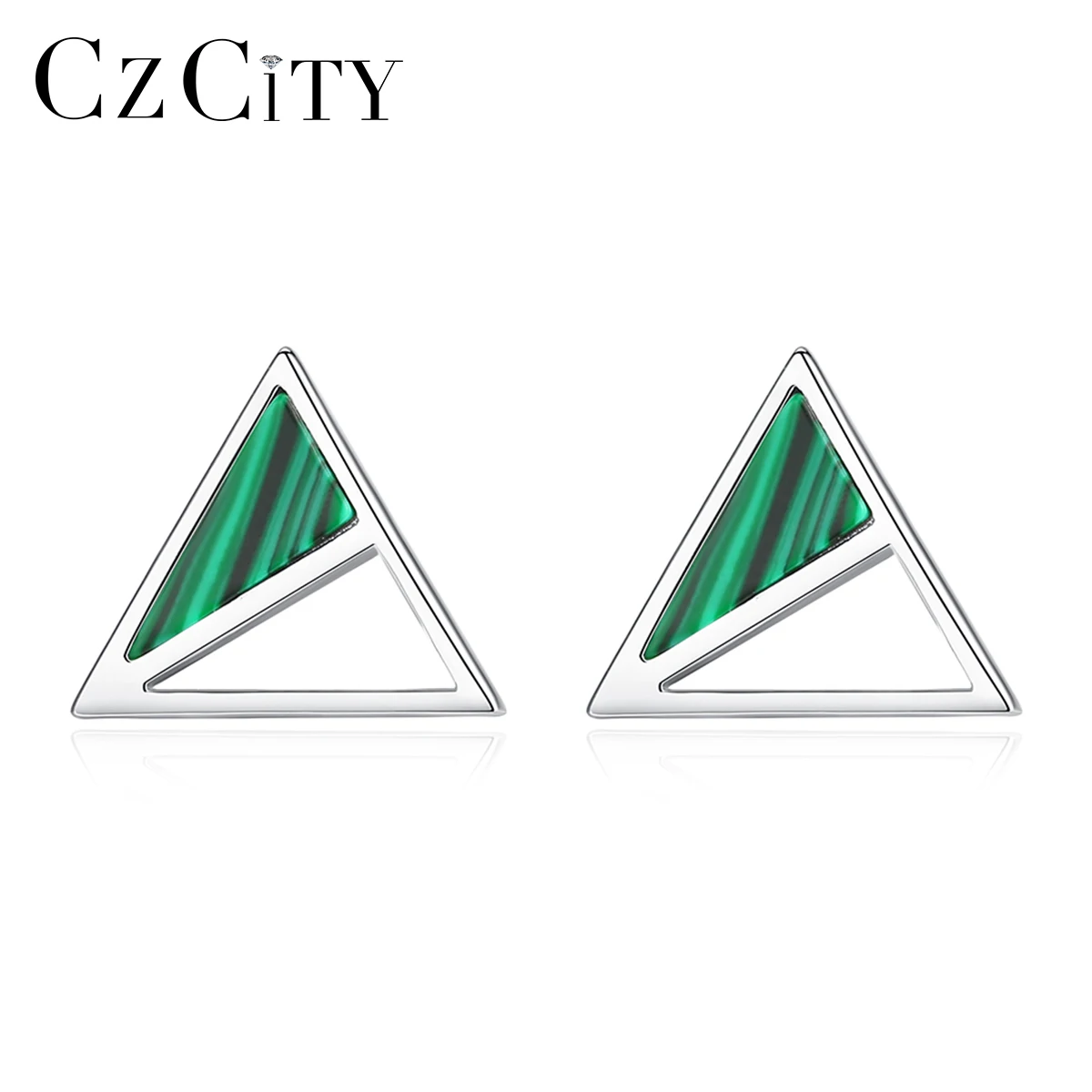 

CZCITY New Real Original 925 Sterling Silver Turquoise Created Triangle Stud Earrings for Women 2023 Trending Fine Jewelry