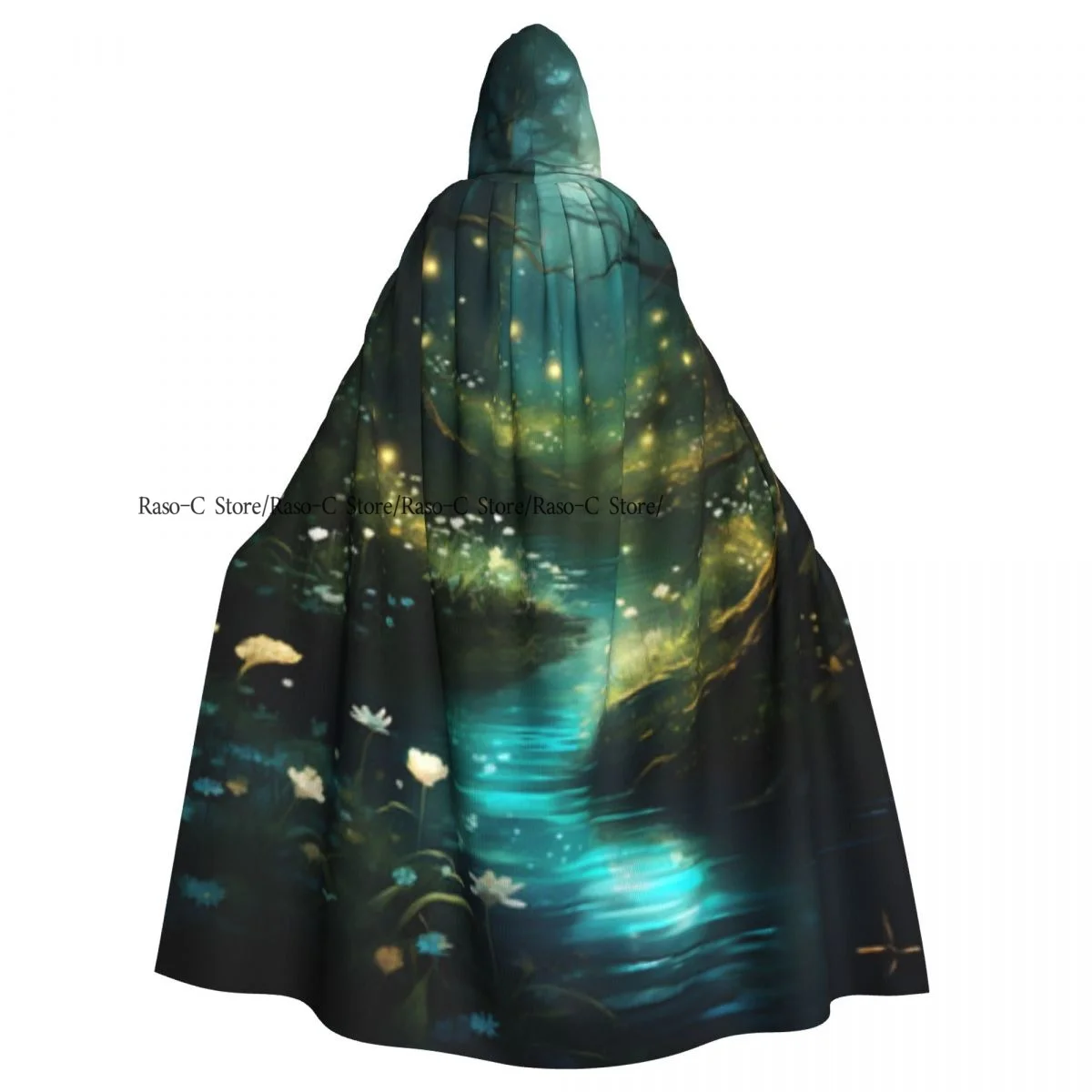 

Hooded Cloak Unisex Cloak with Hood Fantasy Forest With River Moonlight Trees Cloak Vampire Witch Cape Cosplay Costume