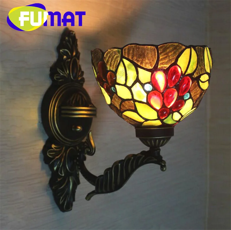 

FUMAT Tiffany style stained glass European grape vintage wall lamp for living room bedroom bedside lamp aisle hallway LED decor