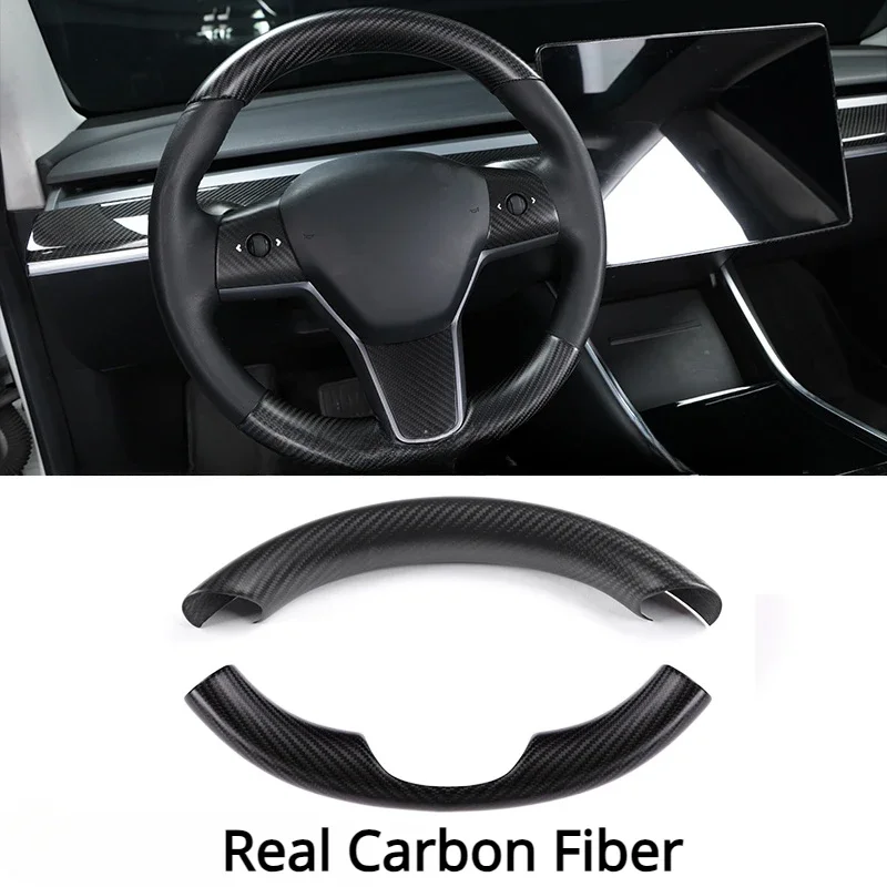 

Steering Wheel Cover for Tesla Model 3 Y Real Dry Carbon Fiber 3K 240G Handmade Steering Wheel Shell Snap-in Covers Accessories