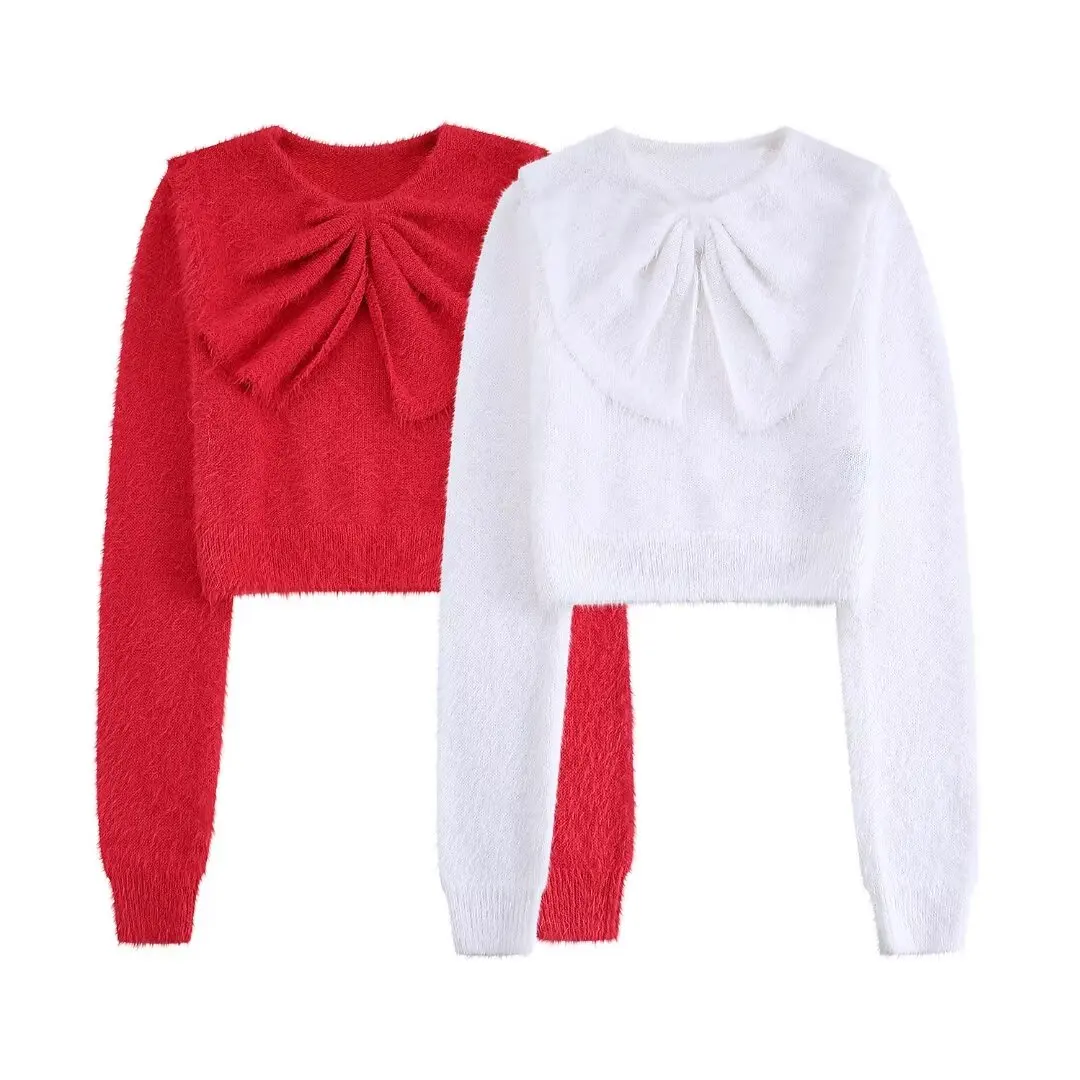 Women New Fashion Bow decoration Cropped Casual Plush Knitted Sweater Vintage Long Sleeve Female Pullovers Chic Tops
Women New Fashion Bow decoration Cropped Casual Plush Knitted Sweater Vintage Long Sleeve Female Pullovers Chic Tops