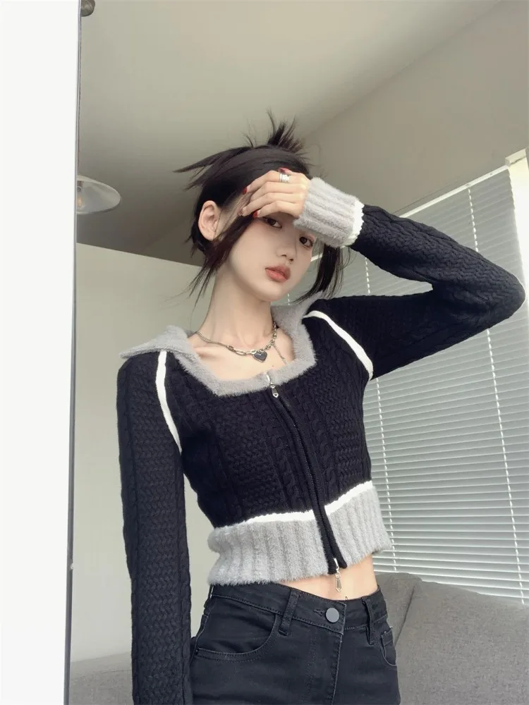 Deeptown Y2K Cropped Zip Up Sweater Cardigan Women Harajuku Style Patchwork Slim Jerseys Knit Tops Korean Fashion Gyaru Jumper
Deeptown Y2K Cropped Zip Up Sweater Cardigan Women Harajuku Style Patchwork Slim Jerseys Knit Tops Korean Fashion Gyaru Jumper