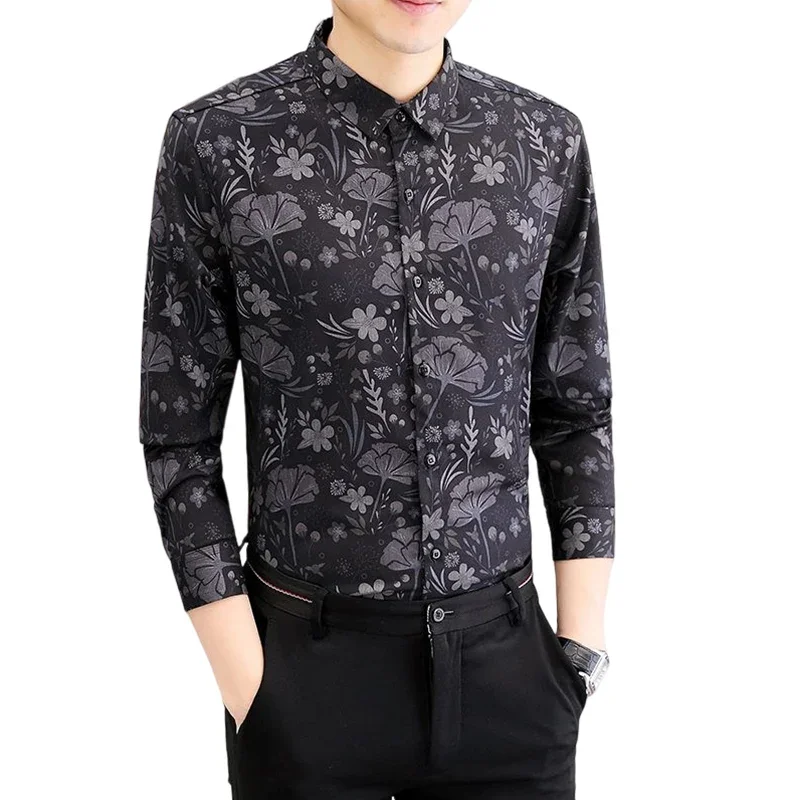 

Рубашка мужская с отложным воротником, деловая Повседневная Эластичная Удобная блуза с рукавом три четверти, приталенная, с прострочкой, большие размеры, весна