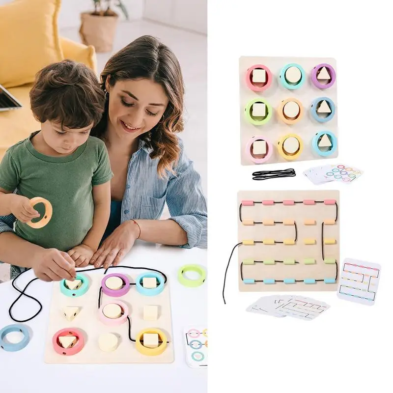 

Lacing Threading Toys Montessori Educational Threading Activity Puzzles Learning Fine Motor Skill Travel Toy Wood Lace Block Puz