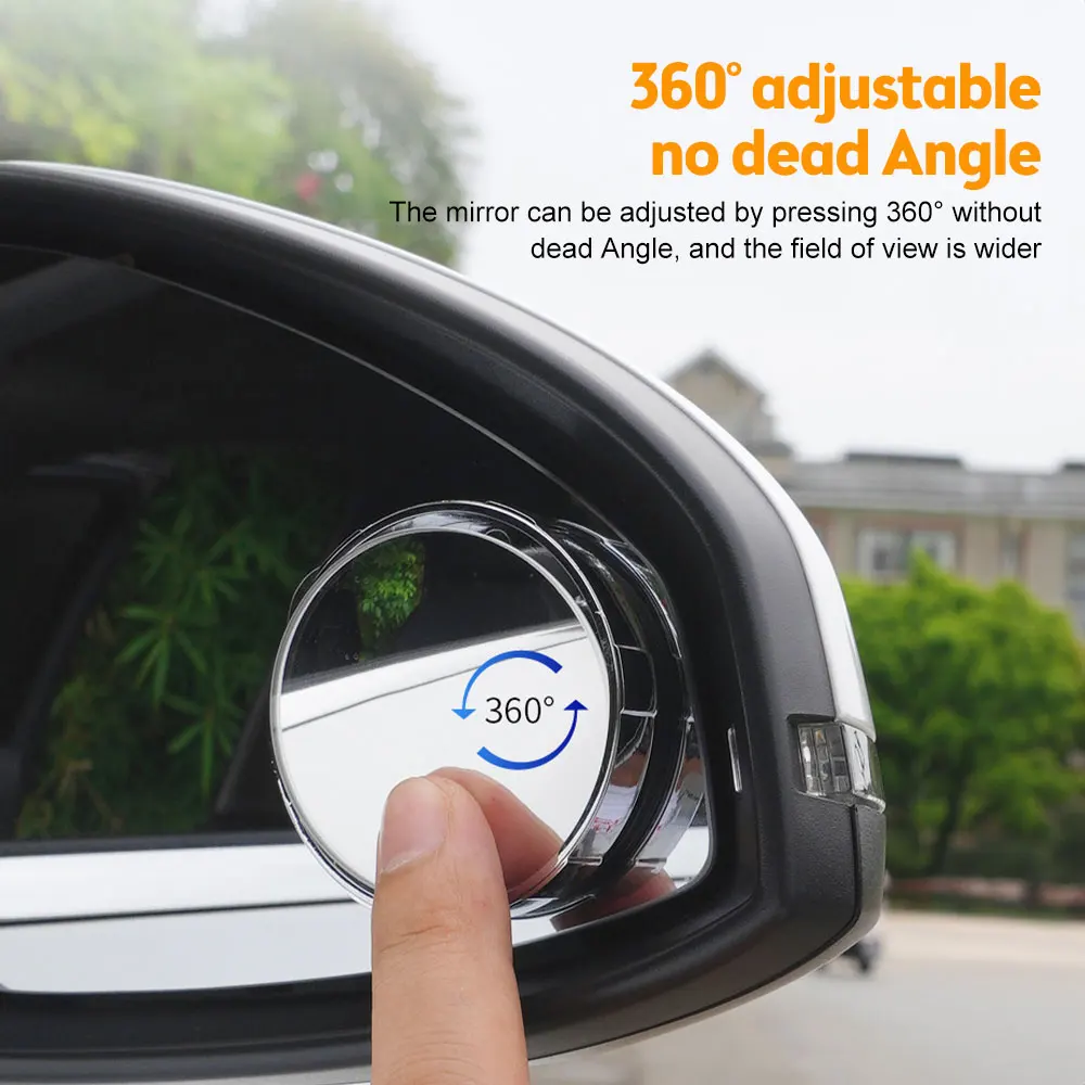 

2Pcs Car Rearview Sucker Mirrors 360° Blind Spot Mirror Adjustable Round Frame Convex Wide-angle Clear Rearview Auxiliary Mirror