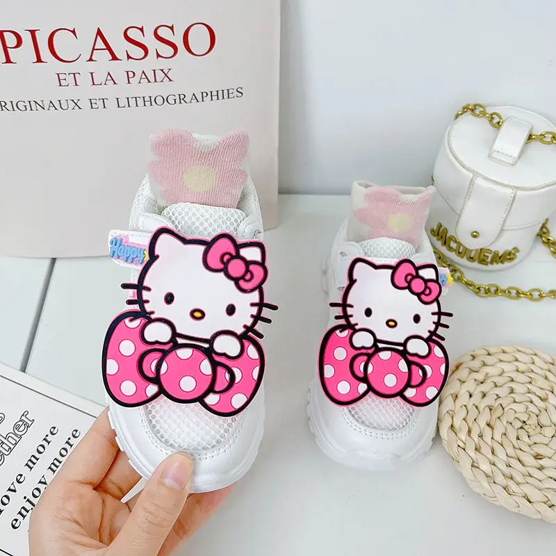 

Аниме кавайная дышащая Спортивная обувь Hello Kitty Cinnamoroll Sanrio с сетчатой поверхностью, милые летние повседневные кроссовки My Melody, подарки