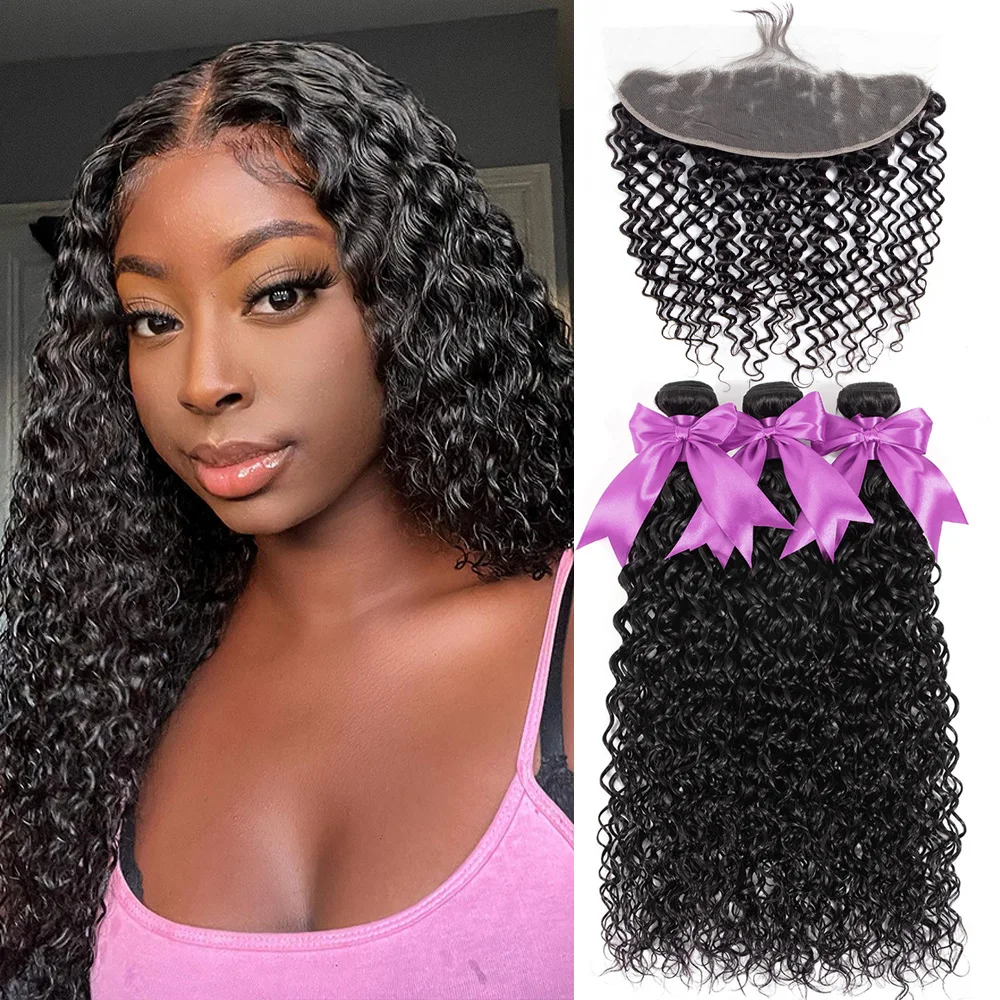 

Water Wave Bundles With 13x4 Frontal Wet and Wavy Virgin 100% Human Hair Bundles With Closure Brazilian Hair Bundles for Women