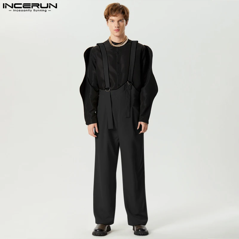 

INCERUN 2023 American Style Overalls Handsome New Men's Solid Simple Rompers Casual Streetwear Male Hot Selling Jumpsuits S-5XL
