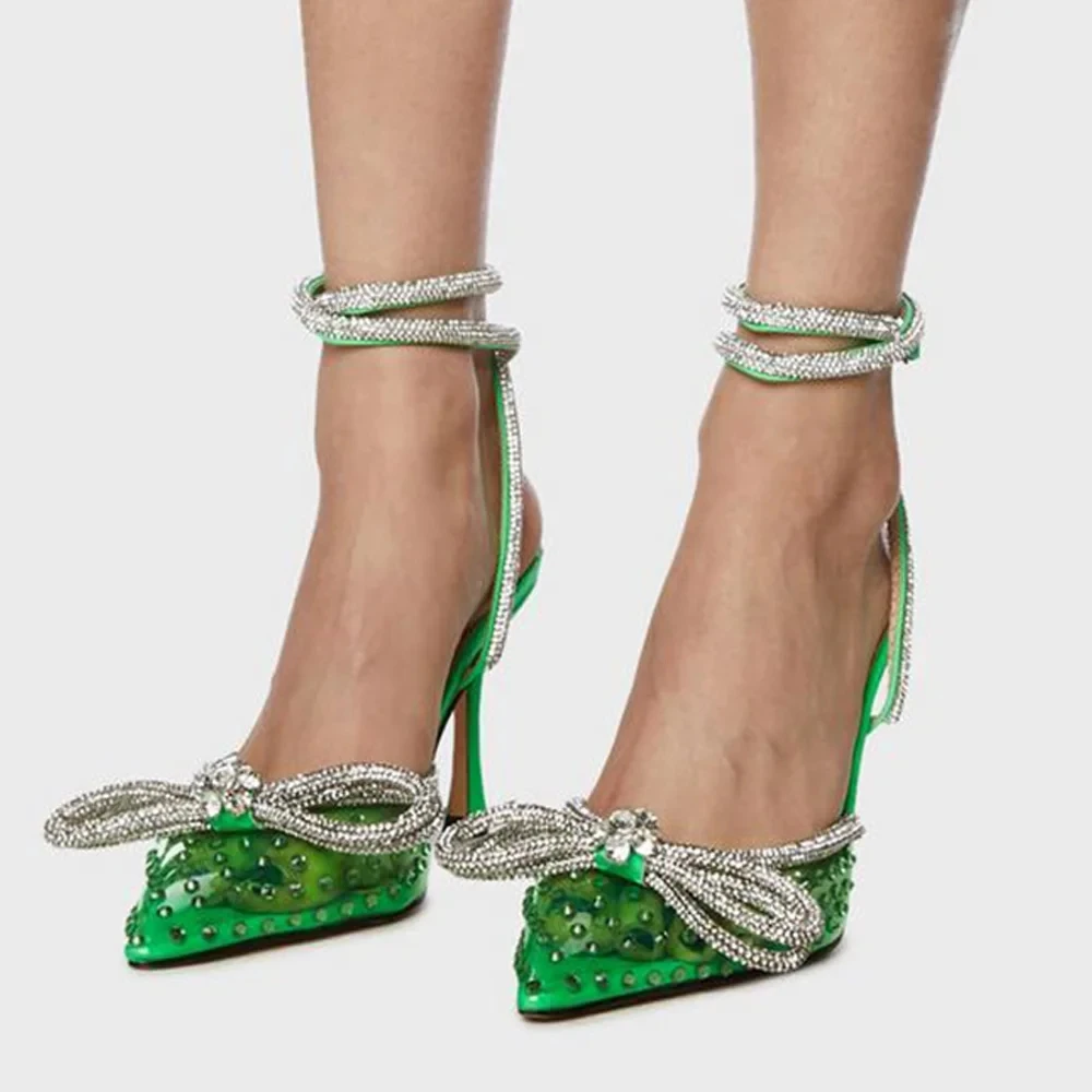 Rhinestone Bow Slingback Pointed Toe PVC Transparent Sandals Women's Stiletto High Heels Ankle Strap Crystal Wedding Party Shoes
Rhinestone Bow Slingback Pointed Toe PVC Transparent Sandals Women's Stiletto High Heels Ankle Strap Crystal Wedding Party Shoes