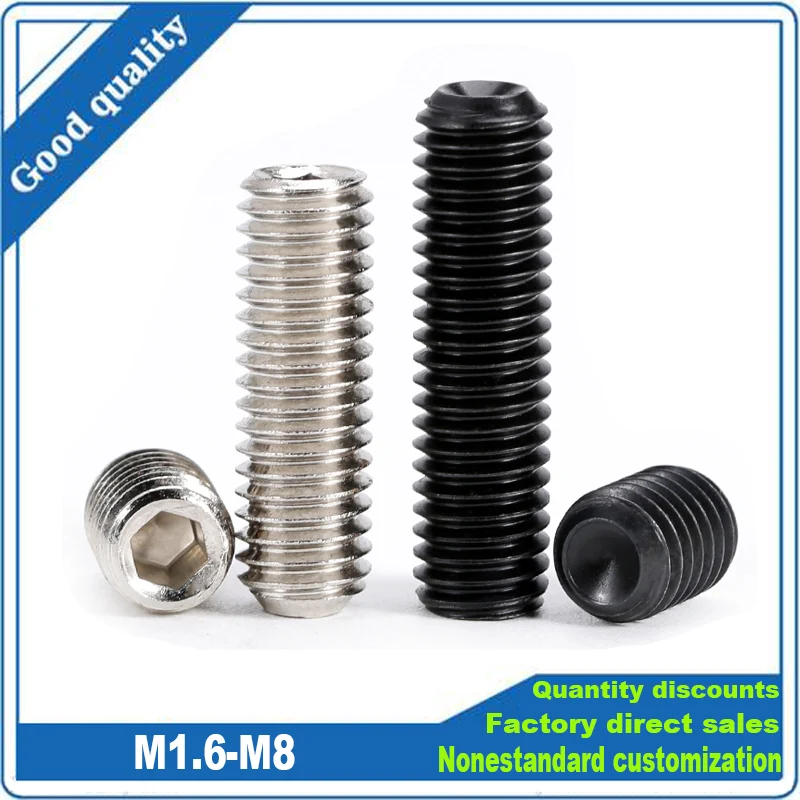 DIN916 M1.6 M2 M2.5 M3 M3.5 M4 M5 M6 M8 Black 12.9 304 Stainless Steel Hex Hexagon Socket Cup Point Set Screw Grub Headless Bolt
DIN916 M1.6 M2 M2.5 M3 M3.5 M4 M5 M6 M8 Black 12.9 304 Stainless Steel Hex Hexagon Socket Cup Point Set Screw Grub Headless Bolt