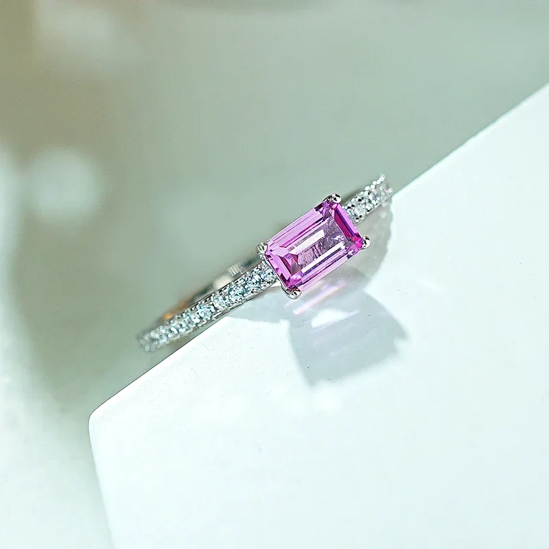 

Light luxury Exquisite Pink Tourmaline 925 Silver Ring Inlaid with High Carbon Diamonds in A Niche Design for Layering