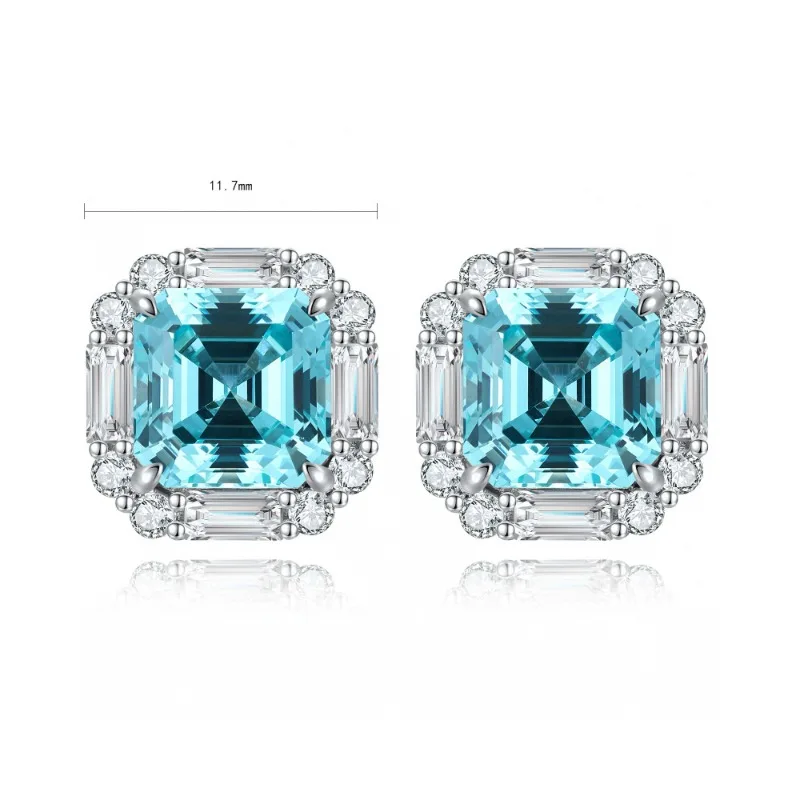 

Ruihe New Fashion 925 Silver 9.18ct Lab Grown Paraiba Sapphire Gemstones Jewelry for Women Party Gifts Custom Stud Earrings