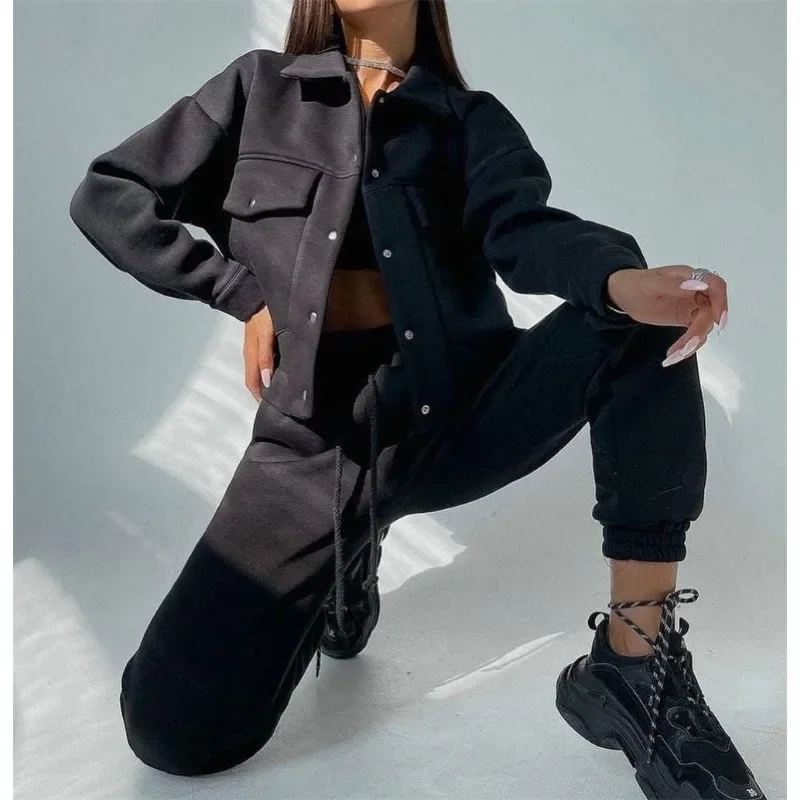 Casual Long-Sleeved Outwear Single-Breasted Coat Y2K Women Short Jackets Elastic Waist Pants Sweatshirt Two-Piece Suit Pants
Casual Long-Sleeved Outwear Single-Breasted Coat Y2K Women Short Jackets Elastic Waist Pants Sweatshirt Two-Piece Suit Pants