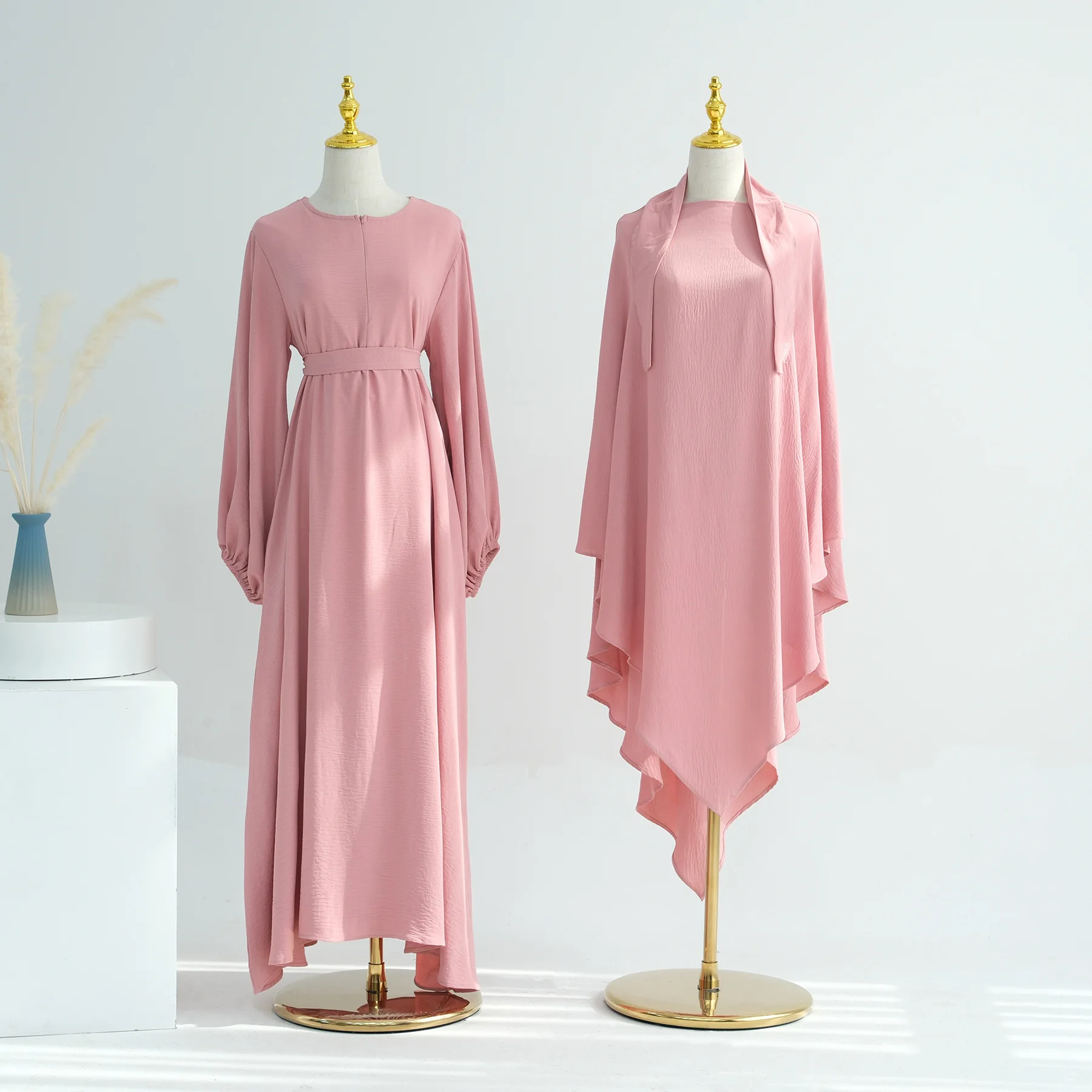 

Abaya Khimar Set 2 Piece Prayer Garment Islamic Clothing Solid Muslim Women Dubai Turk Long Dress and Instant Scarf Ramadan Eid