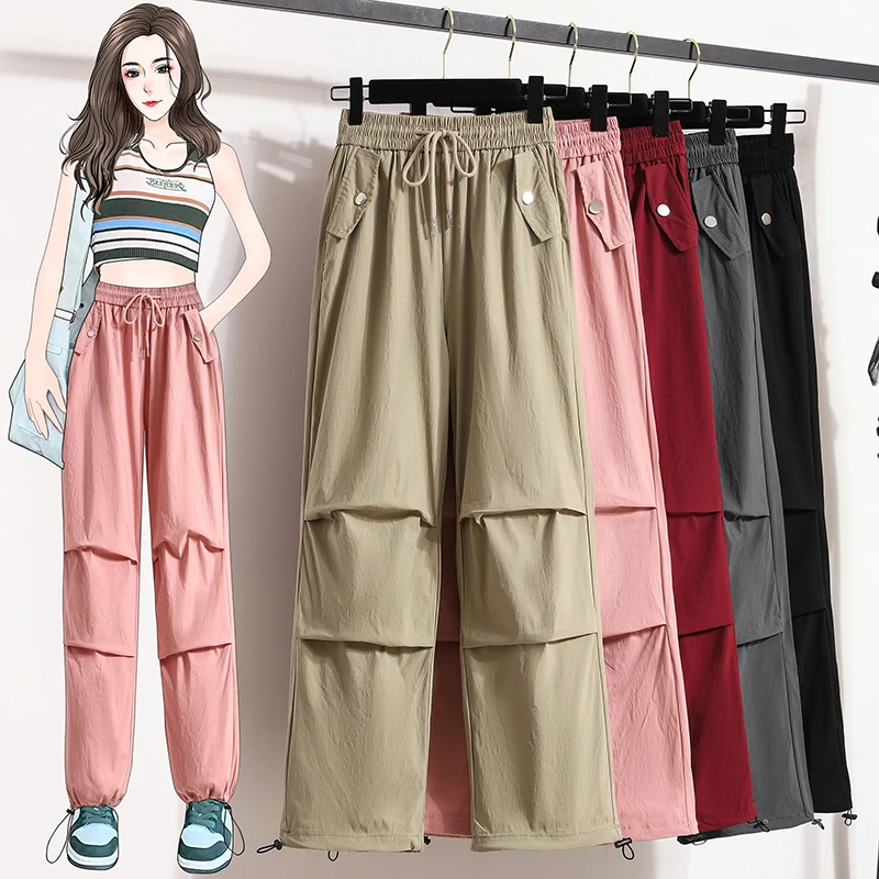 Spring Summer Women Casual Cargo Pants Retro Elastic High Waist Drawstring Loose Solid Color Pockets Sports Straight Trousers
Spring Summer Women Casual Cargo Pants Retro Elastic High Waist Drawstring Loose Solid Color Pockets Sports Straight Trousers