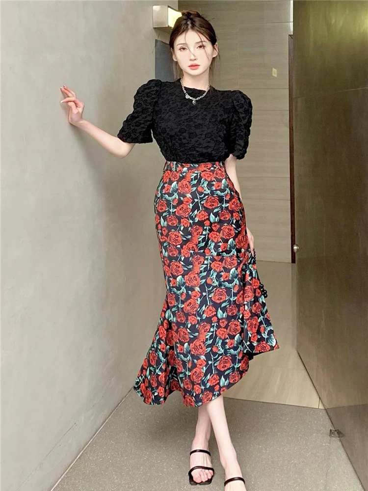 Office Ladies Two Pieces Set Puff Sleeve Jacquard Top & Hip Package Printed Mermaid Skirt Suits Female Summer Elegant Women Set
Office Ladies Two Pieces Set Puff Sleeve Jacquard Top & Hip Package Printed Mermaid Skirt Suits Female Summer Elegant Women Set
