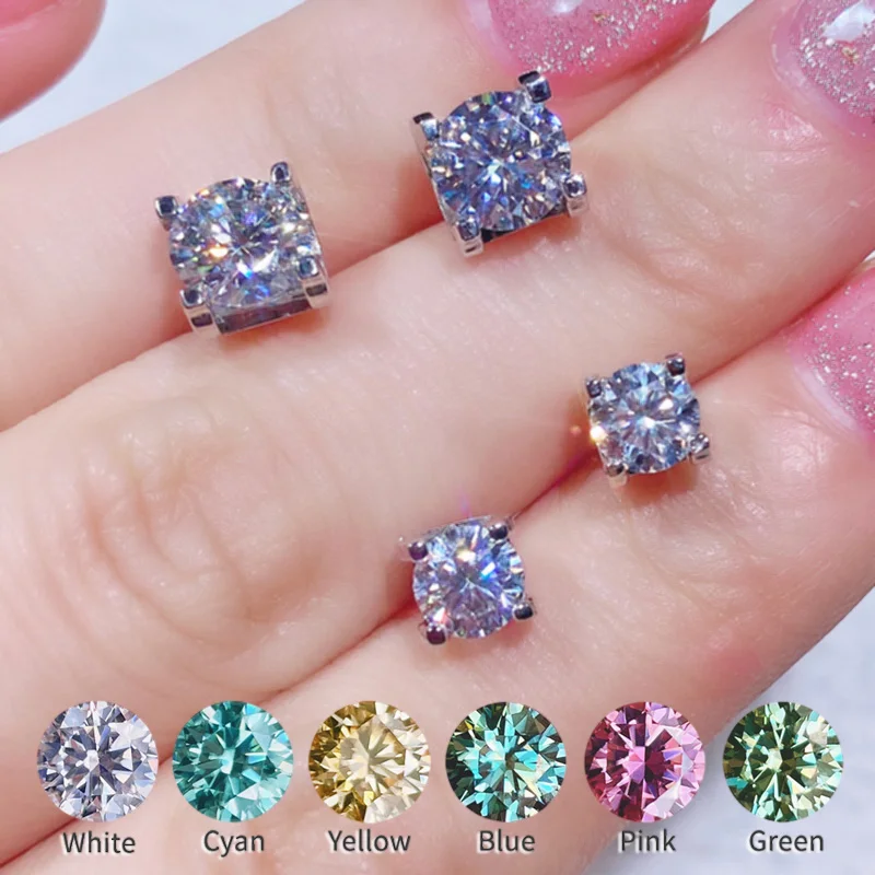Серьги-гвоздики из настоящего муассанита, синие, зеленые, желтые, розовые, красные серьги с драгоценными камнями, ослепительные для женщин, ювелирные изделия для помолвки, S925 Silver 
Серьги-гвоздики из настоящего муассанита, синие, зеленые, желтые, розовые, красные серьги с драгоценными камнями, ослепительные для женщин, ювелирные изделия для помолвки, S925 Silver