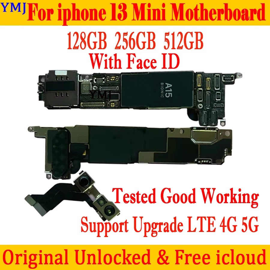 

For IPhone 13 Mini Original Motherboard Support 5G Unlocked Mainboard With/No Face ID Clean iCloud IOS System Logic Board 128GB