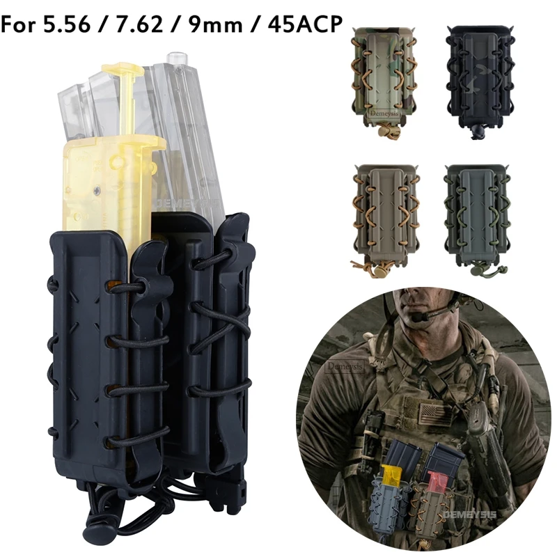 

Tactical MOLLE Double Mag Pouch for 5.56 / 7.62 / 9MM / 45ACP Airsoft Paintball Hunting Shooting Rifle Magazine Pouches