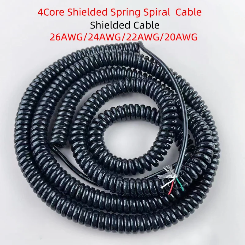 

4Cores PUR Spring Spiral Shielded Cable Signal Telescopic Wire 26/24/22/20AWG Stretchable Wire Shrinkable Cable Shielded Cord