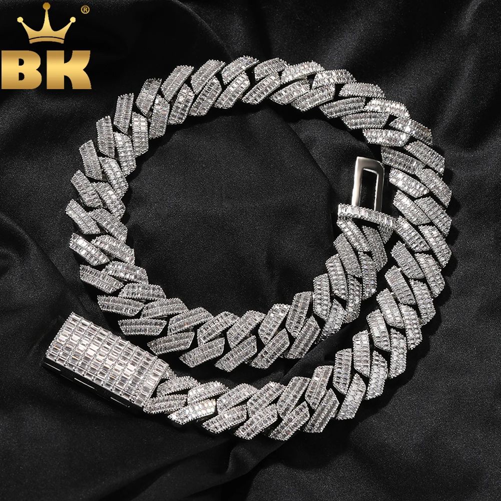 

THE BLING KING 20mm Miami Cuban Chain Iced Out Two-Tone BaguetteCZ Prong Link Bracelet Necklace Luxury Hiphop Punk Jewelry