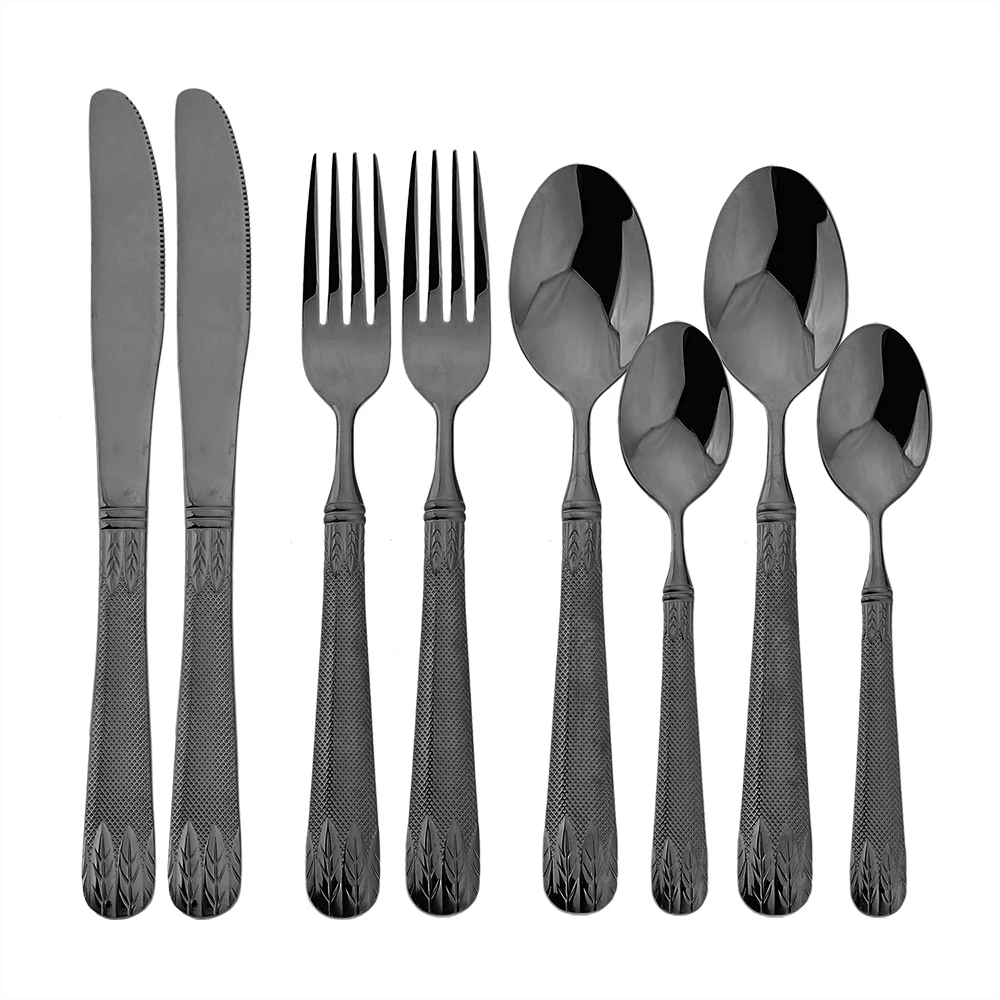 JANKNG 8Pcs Black Cutlery Set Wheat Ears Pattern Knife Fork Spoon Dinner Set 304 Stainless Steel Dinnerware Set Western Kitchen
JANKNG 8Pcs Black Cutlery Set Wheat Ears Pattern Knife Fork Spoon Dinner Set 304 Stainless Steel Dinnerware Set Western Kitchen