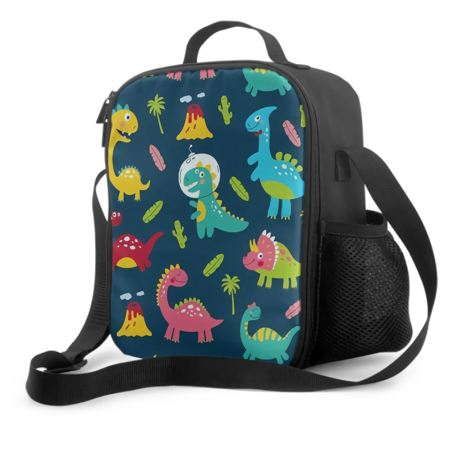 

Cute Dinosaurs And Palm Tree Insulated Lunch Bag for School Work Office Picnic Space Animal Volcano Tote Lunch Box Containers