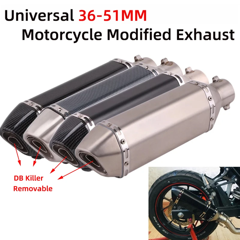 

Universel 51mm Motorcycle Exhaust Pipe Escape Moto GP Muffler Scooter DB Killer For DUKE 125 MT03 NINJA250 Z750 Z900 R3 R6 R1