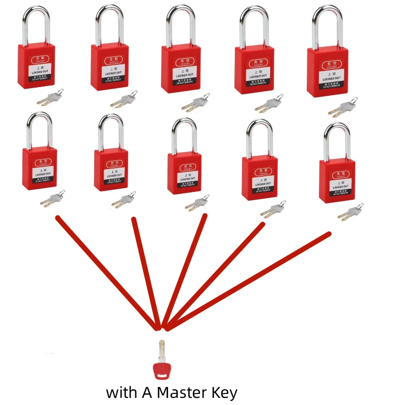 

Luokelock 10-pieces 6*38MM Steel Shackle KD KA Dustproof Safety Padlocks with Master Key for Lockout Tagout