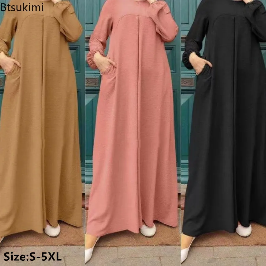 

Платье женское длинное в мусульманском стиле, модная абайя, однотонное платье-макси, хиджаб, арабский Дубайский кафтан, скромный Халат
