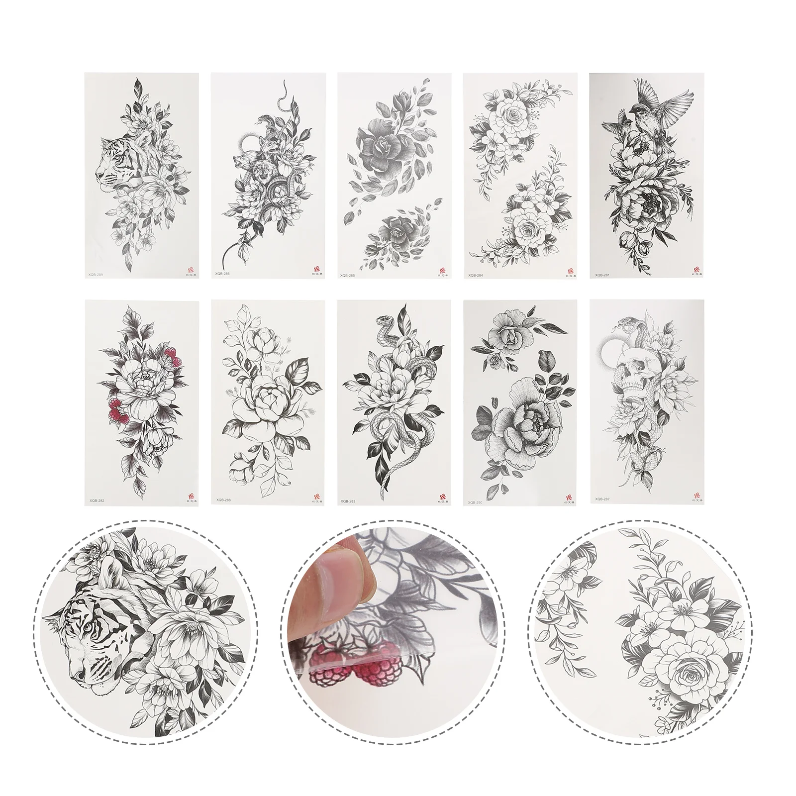 

10 Sheets Arm Tattoo Stickers Fake Tattoos Waterproof Temporary Decal The Flowers Transfer Body