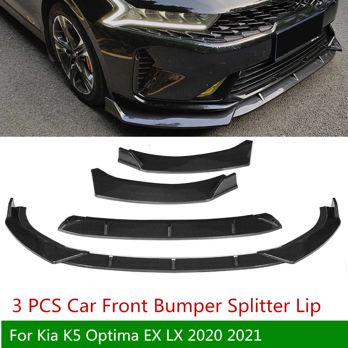 

New 3x Car Front Bumper Splitter Lip Body Kit Spoiler Deflector for Kia K5 Optima EX LX 2020 2021 Lips Diffuser Lip Guard Cover