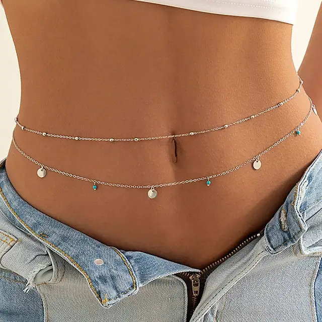 Perles de taille multicouches minimalistes pour femmes, paillettes géométriques, accessoires de bijoux de ventre sexy, mode bohème, été, nouveau 1