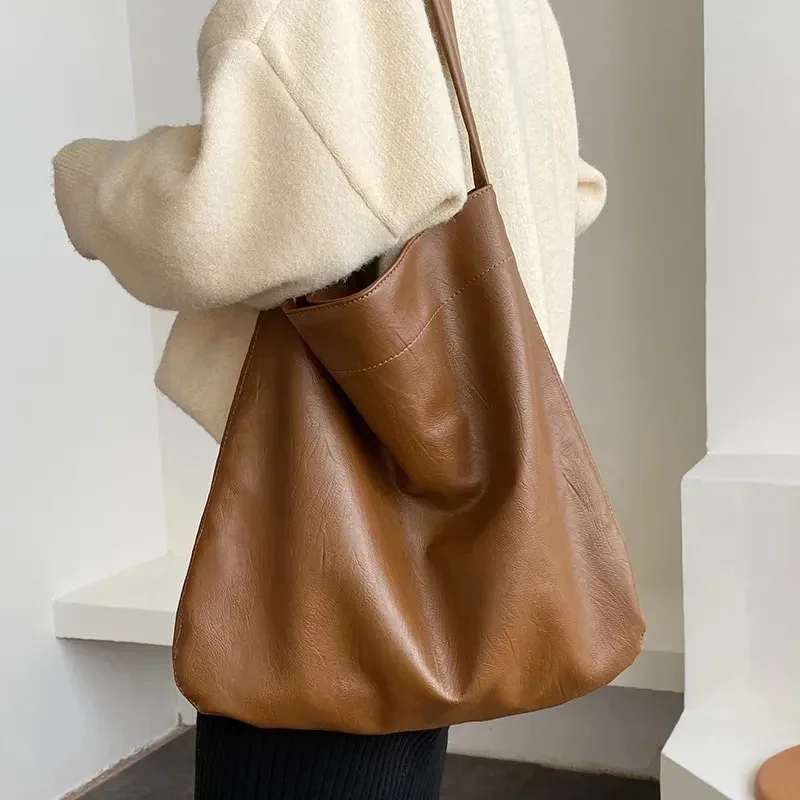 

Сумка-тоут женская из экокожи, роскошный саквояж на плечо в винтажном стиле, вместительная сумочка из мягкой кожи, чемоданчик для покупок