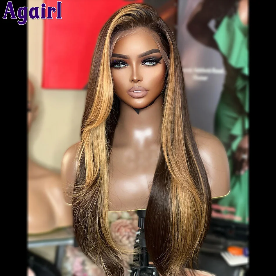 

Honey Blonde Brown Glueless 13X6 13X4 Lace Frontal Straight Wig Highlight Human Hair Lace Front Wig Pre Plucked 5x5 Closure Wig