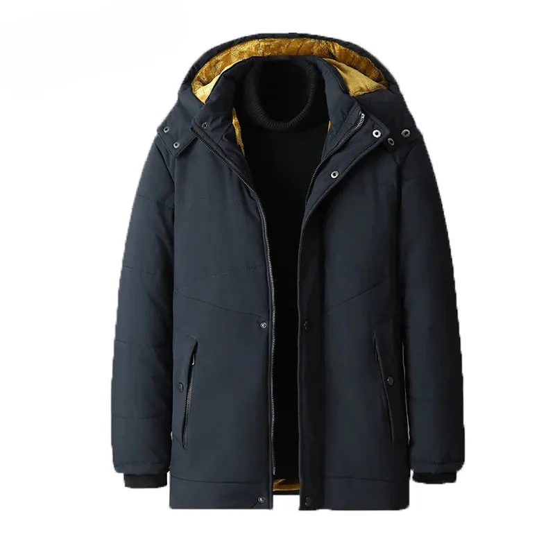 

Зимняя Мужская ветрозащитная теплая Повседневная куртка с капюшоном, черная Толстая флисовая парка со съемной шапкой, мужская верхняя одежда, ветровка большого размера