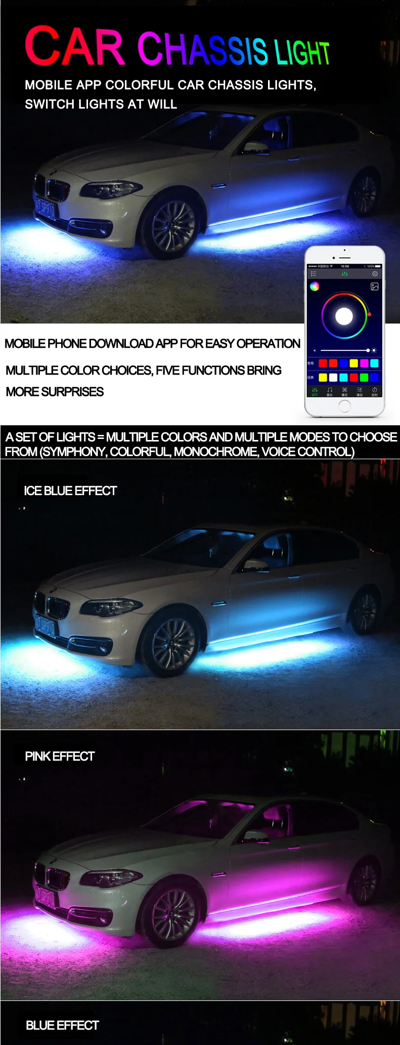 Generic Car Strip Under LED Lights Underbody Flexible Neon Auto