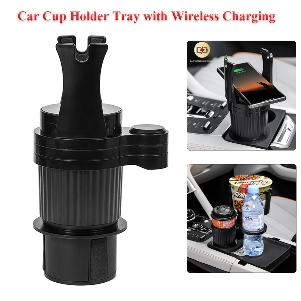 

Multifunctional Car Wireless Charger Cup Holder 10W Fast Charging Auto Car Mount Phone Holder Stand With 360° Rotation 2IN1 Tray