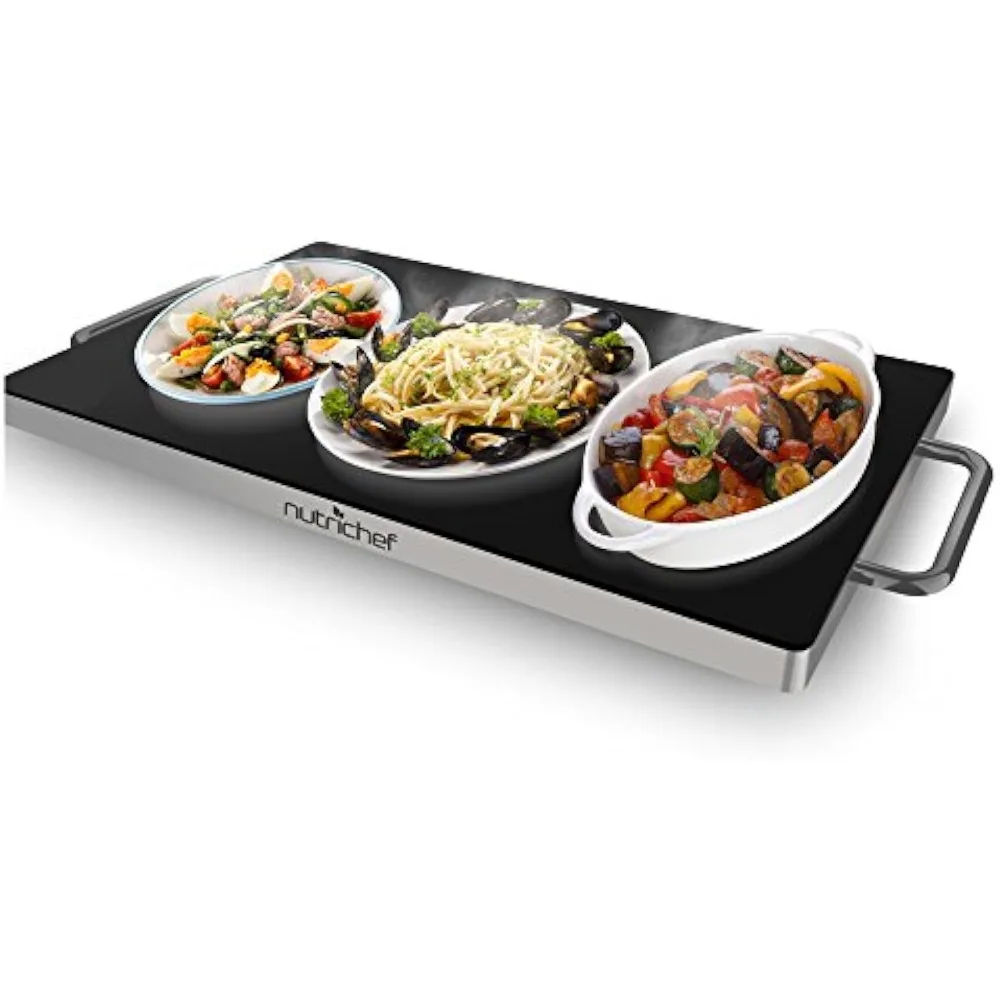 

Large Electric Warming Tray 20" x 12" Hot Plate Ideal for Buffets, Parties, and Home Dinners Glass Top Keeps Food Hot