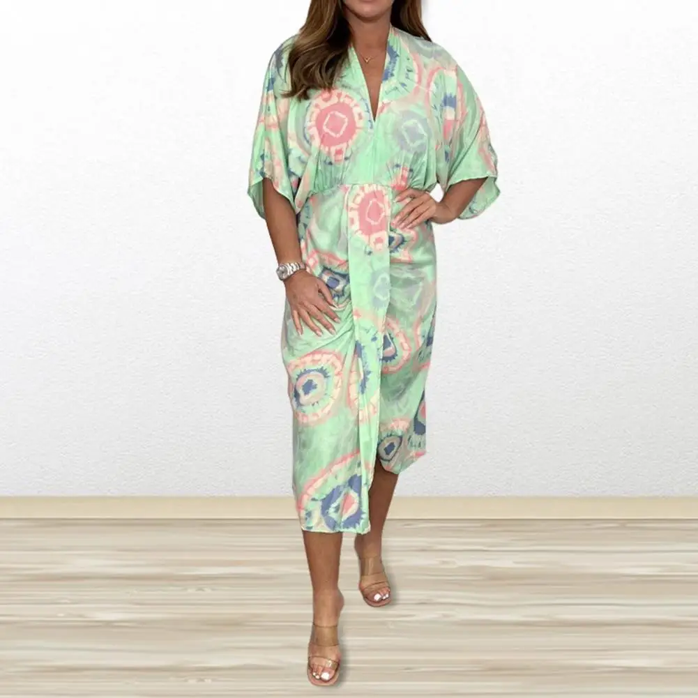 Loose Fit Dress Colorful Printing V Neck Midi Dress For Women High Waist Short Sleeves Split Hem For Commute Party Dating
Loose Fit Dress Colorful Printing V Neck Midi Dress For Women High Waist Short Sleeves Split Hem For Commute Party Dating