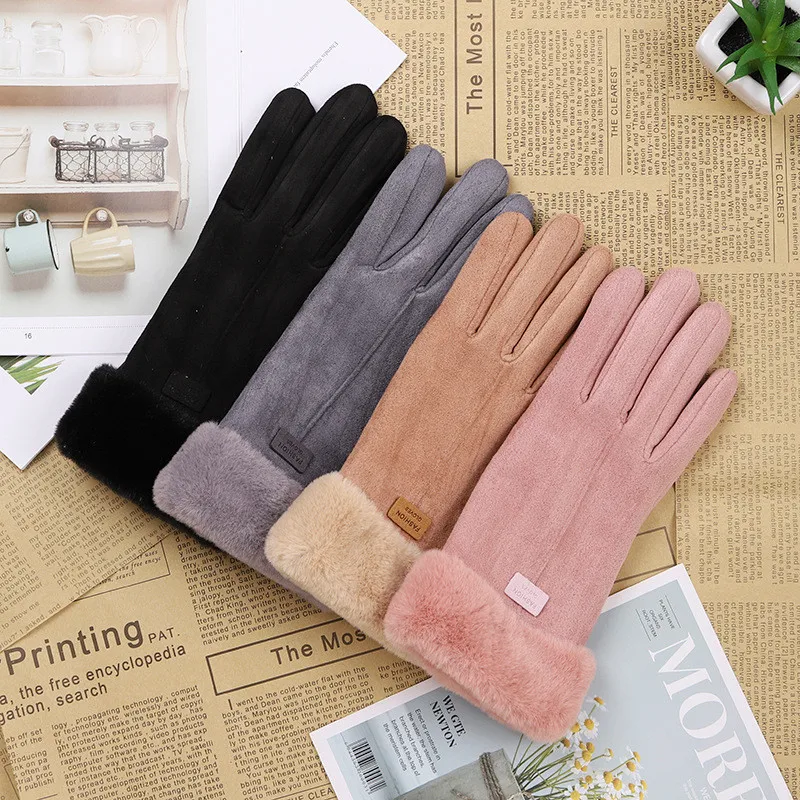 

New Fashion Women Gloves Autumn Winter Cute Furry Warm Mitts Full Finger Mittens Women Outdoor Sport Female Gloves Screen