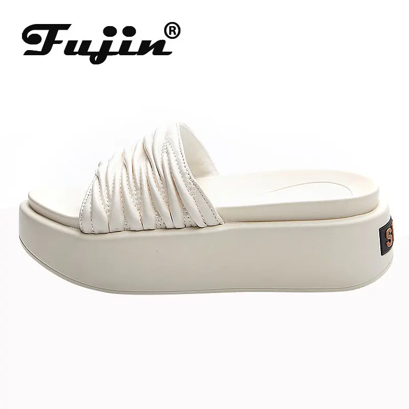 

Fujin 6cm Sewing Genuine Leather 2023 Women Platform Wedge Comfy Slippers Summer Lady ROME Sandals Fashion Chunky Sneakers Shoes