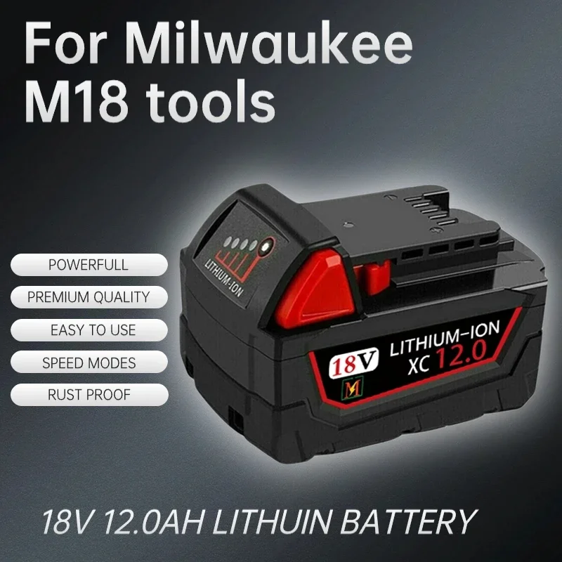 18V 12.0Ah Replacement for Milwaukee M18 XC Lithium Battery 48-11-1860 48-11-1850 48-11-1840 48-11-1820 Rechargeable Batteries
18V 12.0Ah Replacement for Milwaukee M18 XC Lithium Battery 48-11-1860 48-11-1850 48-11-1840 48-11-1820 Rechargeable Batteries