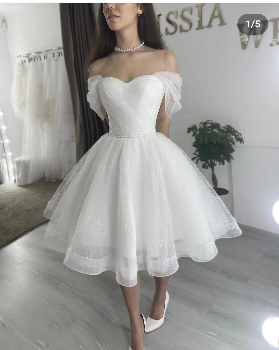 

Short Sparkly Sweetheart Wedding Drezs Lace Up Back Off The Shoulder Knee Length For Women Customize To Measures Bridal Gowns